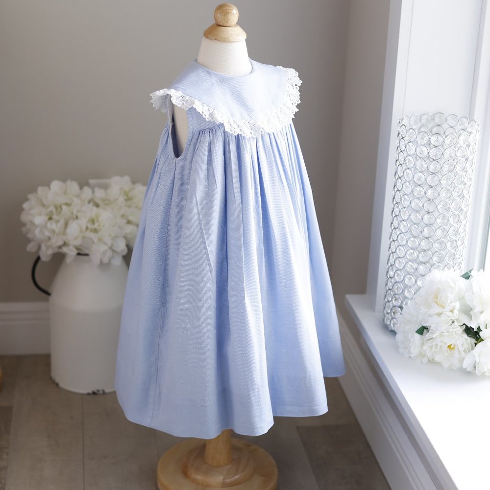 Blue Cotton Dress A-Line Crocheted Lace Collar Bailey Boys Boutique 24 Months